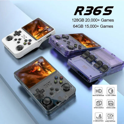 Open Source R36S Retro Handheld Videospielkonsole Linux System 3,5 Zoll IPS Bildschirm Tragbarer Taschen-Videoplayer 64 GB 128G Spiele